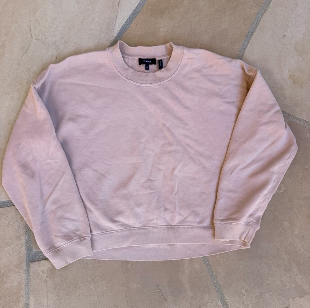 Theory Melrose Fleece Cropped Crew Sweatshirt Blush Pink Women's M